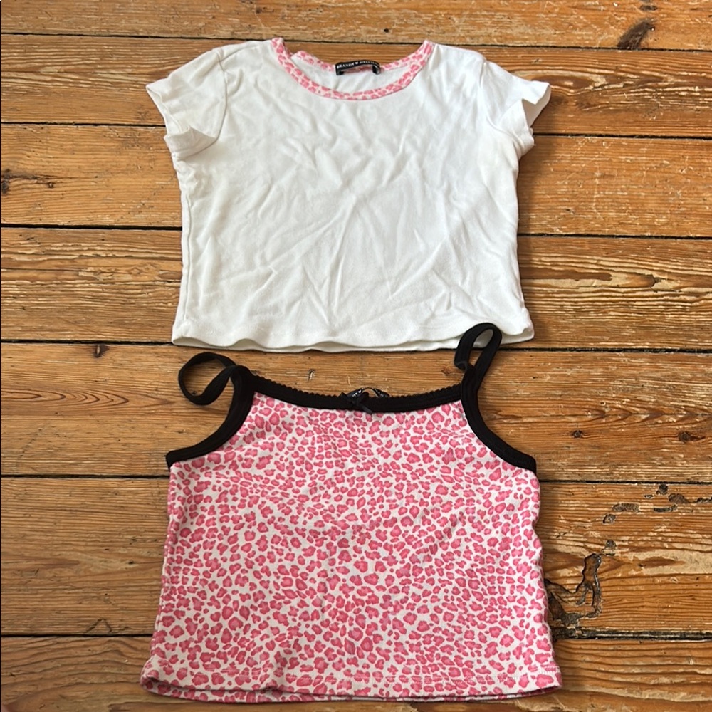 Pink and White Leopard Print Brandy Melville Tops